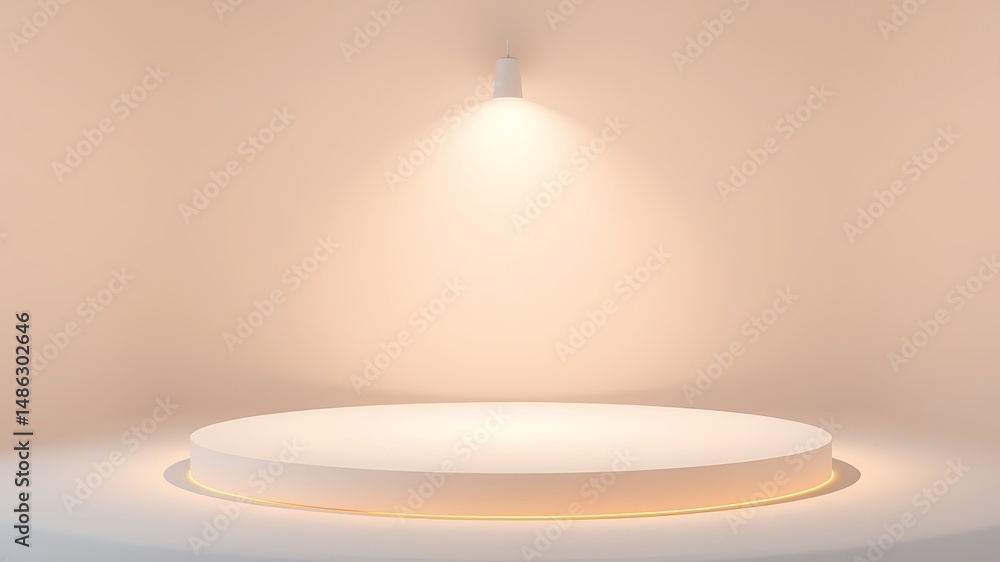 Poster minimalist 3d rendering of a product display stage with a light spotlight for presentation