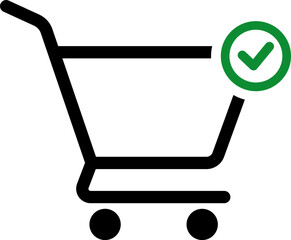 Digital cart symbol with a check sign inside indicating approval or completion in the shopping process.