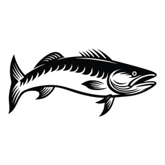 Monochrome Fish, Swimming Ocean Life. Black and White Stylized Sea Creature Icon
