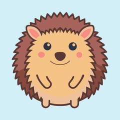 Cute and delightful cartoon hedgehog character on a light blue background