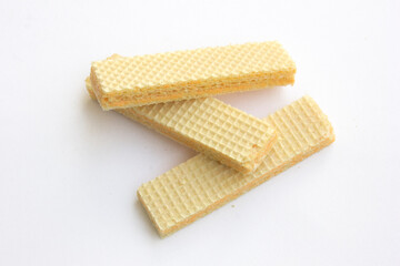 Tasty Cheese Wafer biscuits isolated on a white background.