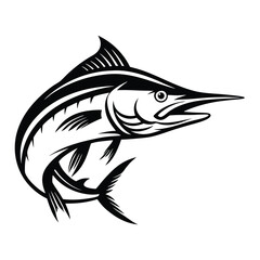 Striking Black & White Marlin Silhouette, Dynamic Pose, Sharp Outline, Nautical