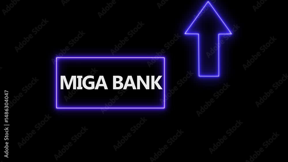 Poster arrow bouncing slide to up. arrow pointing to miga bank way. animated arrow icon pointing with bule 