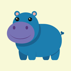 Adorable Cartoon Hippopotamus Character Standing Tall on a Light Yellow Background