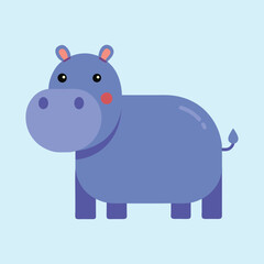Cute cartoon hippopotamus with adorable features, illustration for children and babies
