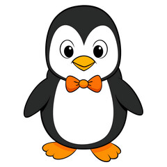 Obraz premium Charming Cartoon Penguin with Bowtie: A delightful illustration of a penguin adorned with a stylish bowtie, radiating friendliness and cuteness