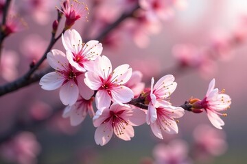 Obraz premium Delicate pink sakura blossoms, intricate branch pattern, petal, nature
