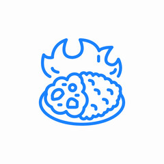 plate with two types of food and flames rising above icon sign vector