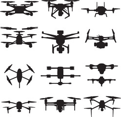 Drone Silhouettes Collection: Various Quadcopter UAV Designs