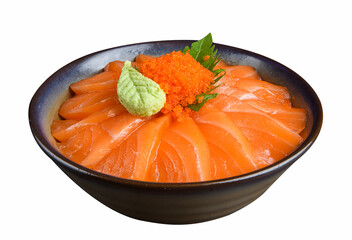Salmon sashimi donburi with roe and wasabi