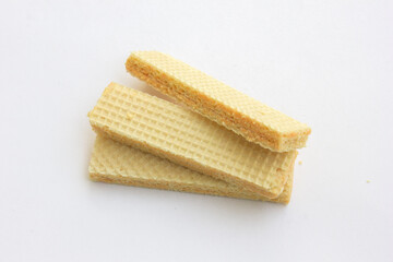 Tasty Cheese Wafer biscuits isolated on a white background.