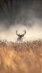 Majestic deer in morning mist
