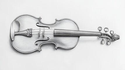 Obraz premium Detailed pencil drawing of a violin, showcasing its parts and shading