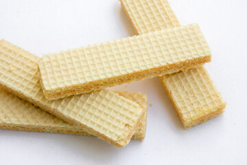 Tasty Cheese Wafer biscuits isolated on a white background.