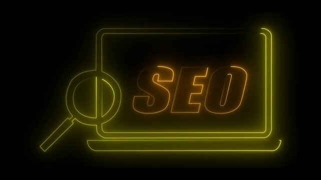 Neon Various Search Engine Optimization Symbol for Online Marketing and SEO Strategy
