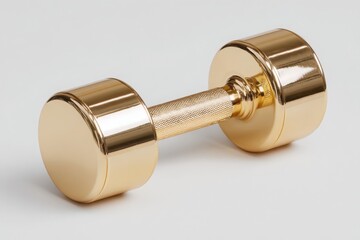 Gold Dumbbell Close-Up: Fitness Training Equipment on White Background