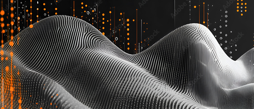 Poster abstract digital landscape with lines and flowing shapes creating an innovative and futuristic desig