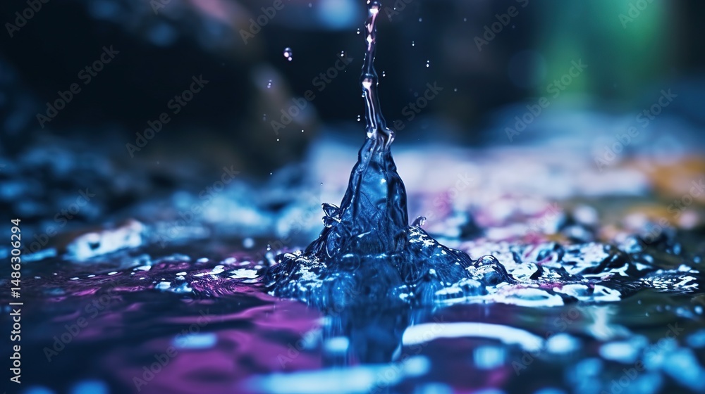 Poster water drop close-up. splash effect after collision a falling drops with water surface