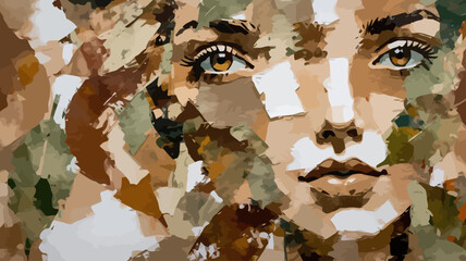 Abstract Portrait of a Woman Made with Leaf Collage - Unique Artistic Expression - Detailed Facial Features in Botanical Art - Creative Nature Inspired Artwork