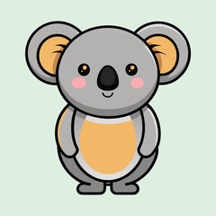 Adorable Cartoon Koala Character with Big Eyes and Cheerful Expression Standing Still