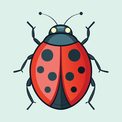 Stylized Ladybug with Black Spots on a Red Wing Case and Blue Background