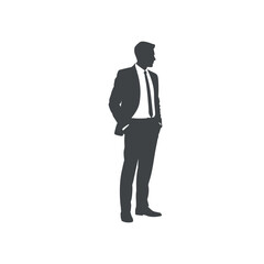 Silhouette of a Businessman Standing with Hands in Pockets Profile View