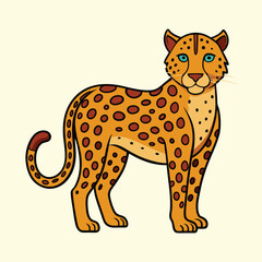 Cartoon Leopard Standing with a Curious Expression, Set Against a Light Background