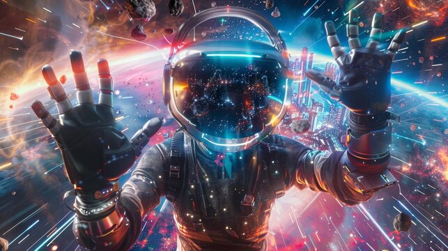 dj astronaut, futuristic dj, space dj, astronaut helmet, neon dj, dj performer, edm festival, cosmic party, electronic music, space rave, neon lights, sci fi dj, galactic vibes, dj concert, astronaut 
