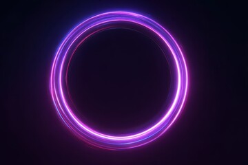 Obraz premium Render Neon circle rotation of frame with shining effects on dark background. Video animation Empty purple glowing techno backdrop. Round motion frame