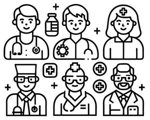Flat Design Medical and Healthcare Professional Vector Set – Doctors, Nurses, and Patients in Clinical and Telehealth Settings, Modern Hospital Staff Illustrations for Medical Apps and Web Design.