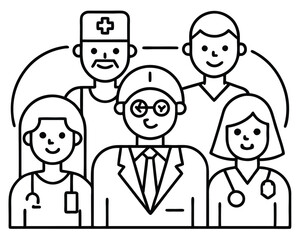 Medical Team Line Icons – Doctors, Nurses, and Healthcare Workers in Modern Minimalist Style Adobe Illustrator Artwork.