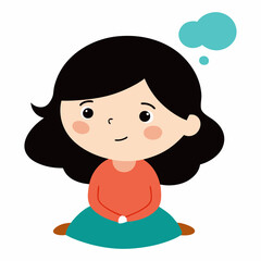 Cartoon girl sitting thinking flat vector illustration character design