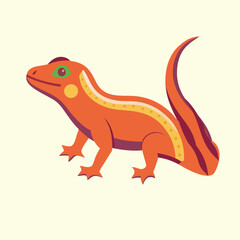 Stylized illustration of an orange gecko with green eyes and unique design