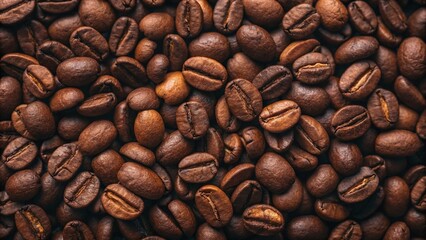 Close up texture of roasted brown coffee beans background