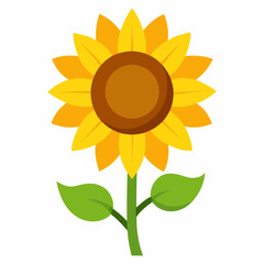 Simple cartoon sunflower illustration with stem and leaves on white background