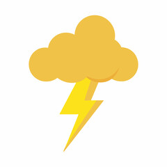 Yellow cloud with a lightning bolt weather element cartoon illustration vector