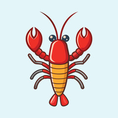 Cute Cartoon Lobster Character with Big Claws on a Light Blue Background
