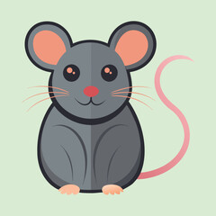 Cute Cartoon Mouse with Big Eyes and Whiskers on Light Green Background