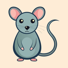 Cute Cartoon Mouse Standing on its Hind Legs with Curled Tail