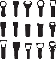 Black Flashlight Silhouettes: Vector Illustrations, Lighting Equipment