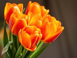 Vibrant orange tulips close up spring flowers