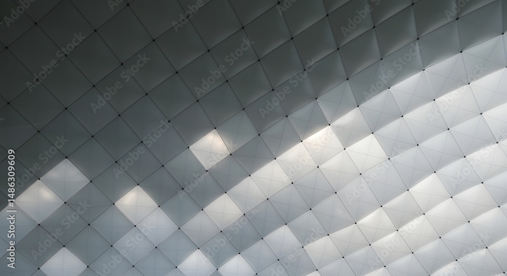 Poster modern architectural ceiling design with geometric diamond pattern and light reflection, abstract in