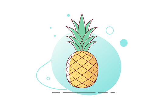 yellow pineapple with green leaves on blue background clip art preview