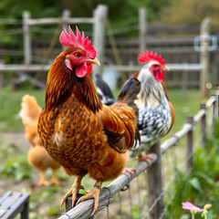 Chickens On A Fence