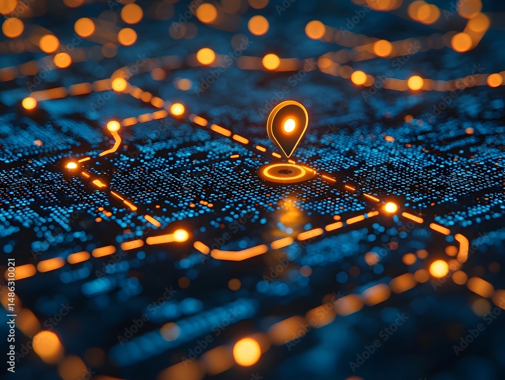 Poster interconnected digital network with glowing data patterns