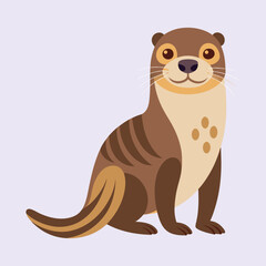 Cute Cartoon Otter Sitting Upright on a Light Purple Background