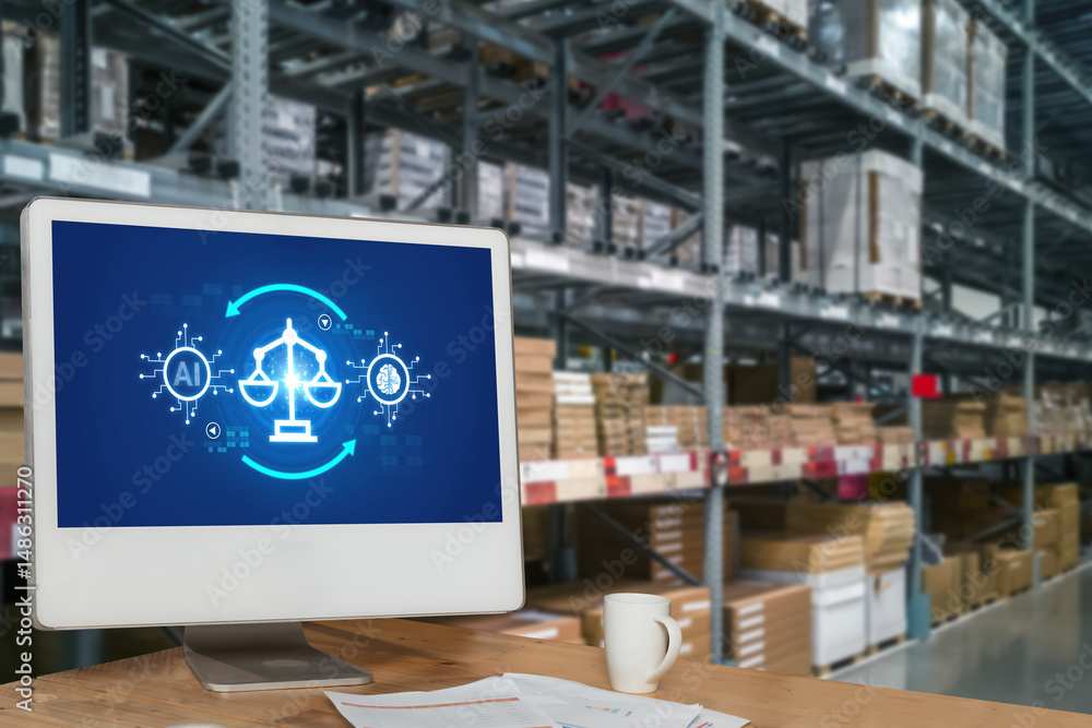 Poster ai ethics responsibility standard law and rules on computer screen provide report of ai ethic transp