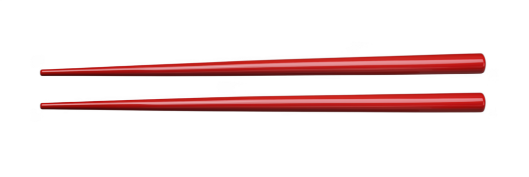 Red chopsticks on white background, traditional Asian dining utensils for sushi and noodles, isolated on transparent background, png