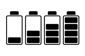 battery icon set, set of battery icons,set of black battery icons on transparent background 