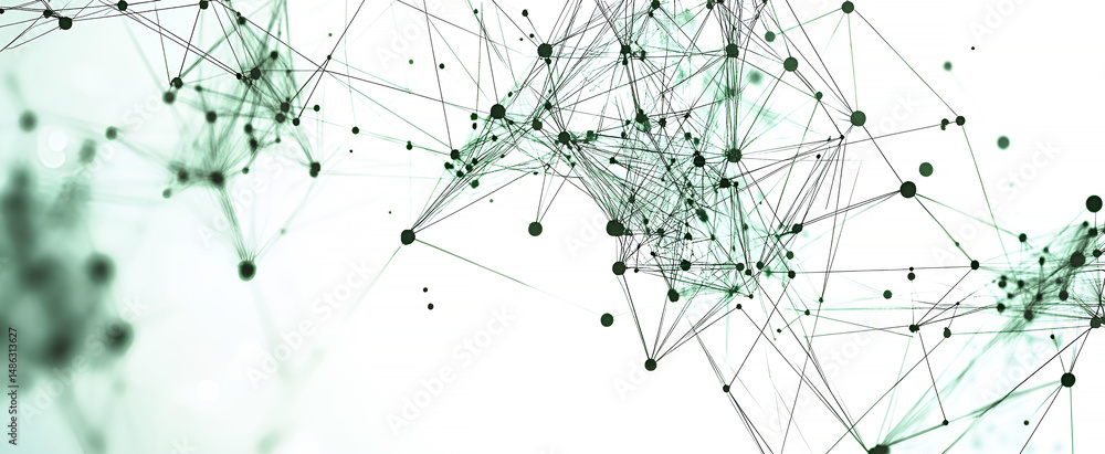 Aufkleber abstract network connection design with green dots and lines representing data connectivity in digit